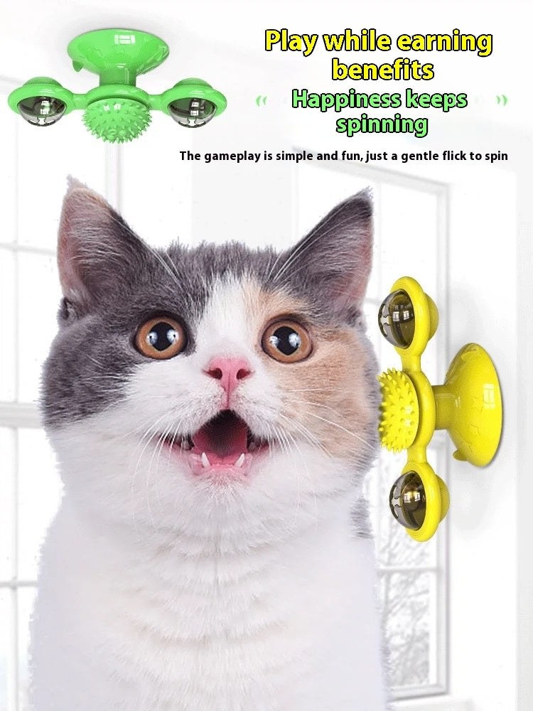 Cat Entertainment Set- Interactive Rotating Disk, Feather Teasers, Tumbler, Windmill Toy - Keeps Cats Active & Engaged - DropOnline.co