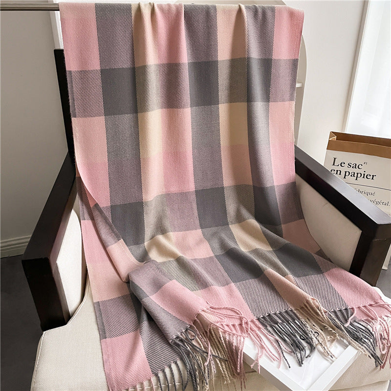 Korean Style Contrast Color Artificial Cashmere Scarf - Women's New Winter Scarf - DropOnline.co