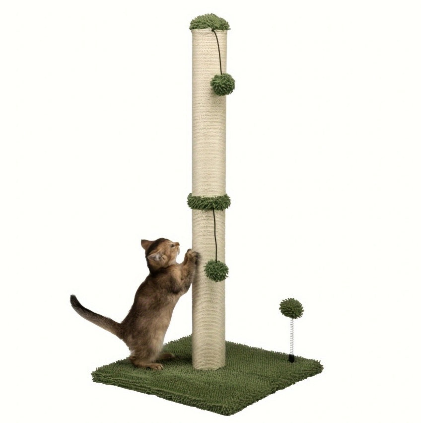 Extra Thick Indoor Cat Scratching Post With Hanging Ball Toy - Durable Fiberboard Claw-Friendly Surface For Cats, Sturdy & Safe Design For Play And Relaxation, Cat Scratcher - DropOnline.co