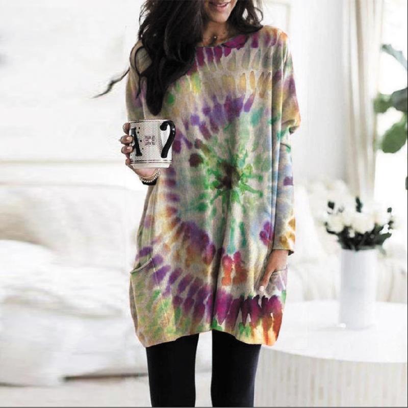 Women's Printed Spiral Batwing Sleeve Sweatshirt - Trendy Casual Top - DropOnline.co