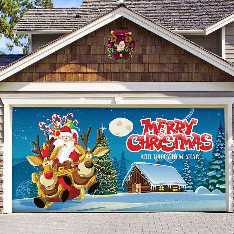 Christmas Garage Door Cover - Polyester Background Hanging Cloth Holiday Party Decoration - DropOnline.co