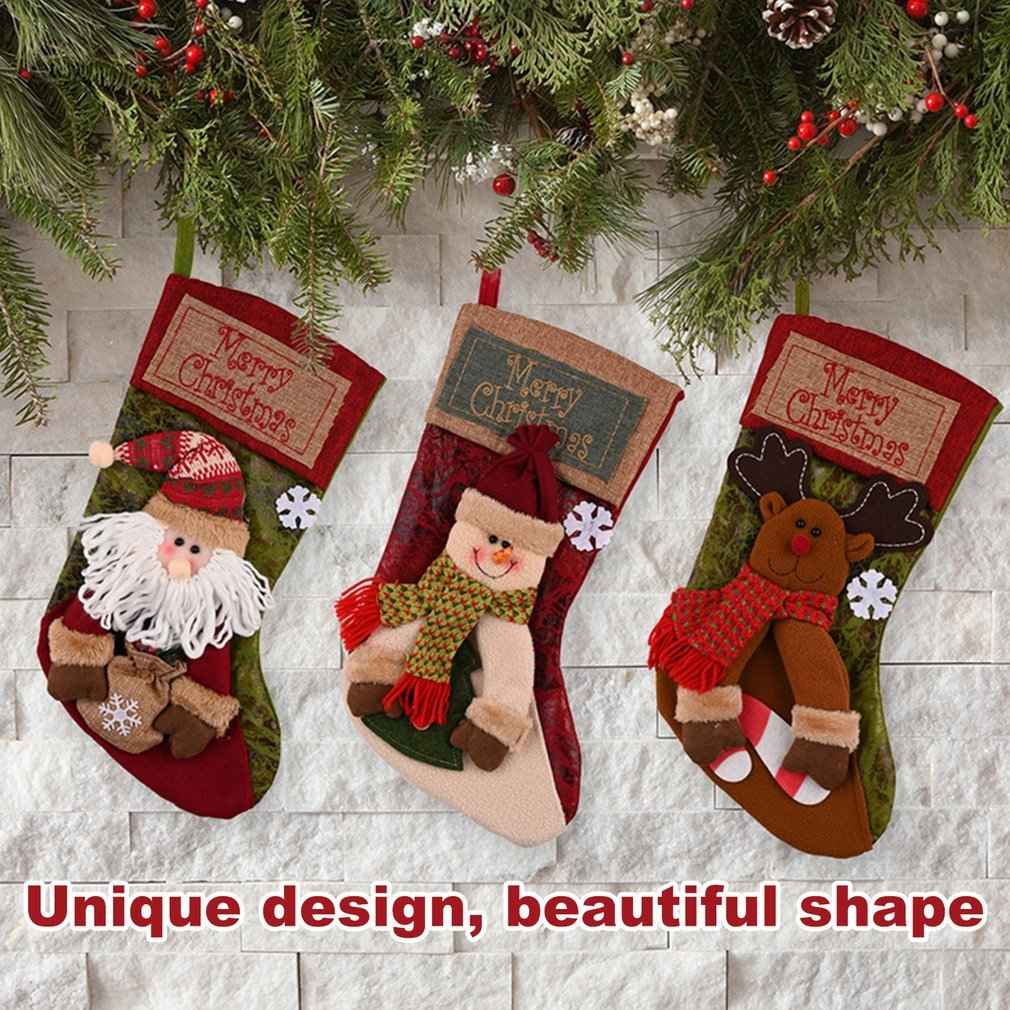 Christmas Stocking Socks Snowman Santa Elk Xmas Fireplace Xmas Tree Ornaments New Year Candy Bag Gift Christmas Decor - DropOnline.co