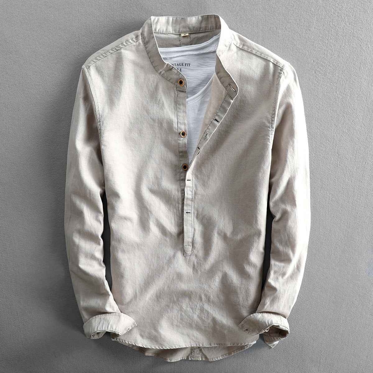 Men's Simple Casual Long Sleeve Linen Shirt - Loose Solid Color