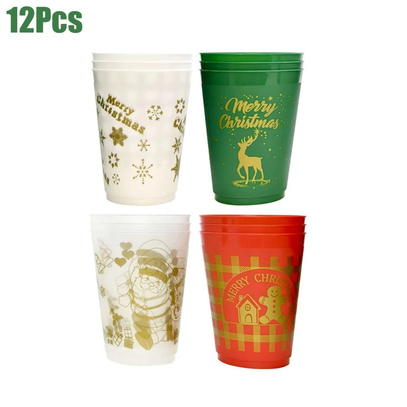 12 Pcs Christmas Plastic Tumblers Gingerbread Man Santa Reindeer Pattern 16 Oz Reusable Drink Cups Cute Beverage Cups For Beer Coffee Tea Xmas Holiday Party Supplies - DropOnline.co
