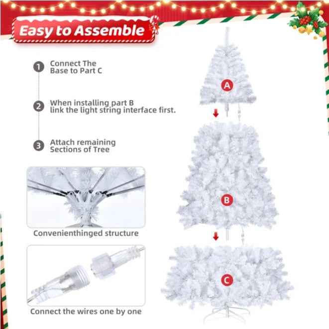 7ft White Pre-Lit Christmas Tree - 1346 Branches with 500 LED Lights & 8 Modes - DropOnline.co