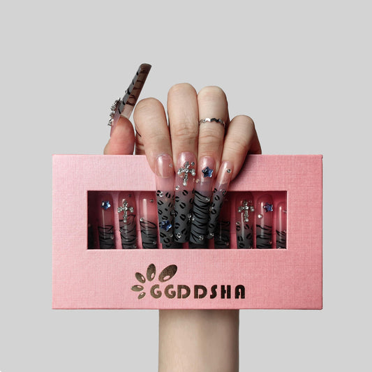 GGddsha Nails 2025 Long Novel Design And Reusable Handmade Nails Pmma Acrylic Nails Press On Nails Kit WithBox Gifts For Women,Stellar Stripe - DropOnline.co