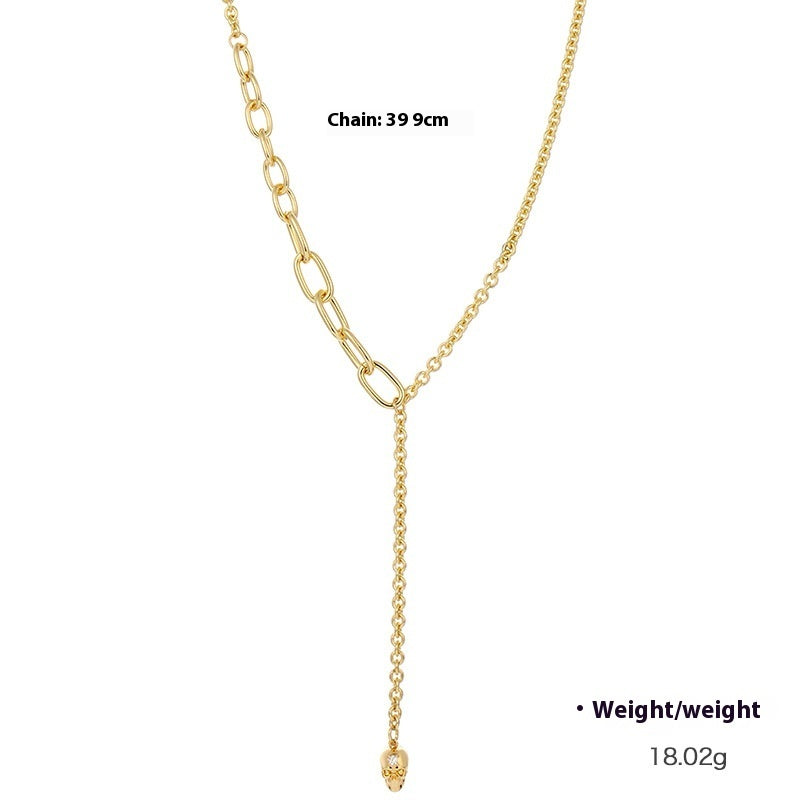 Popular Punk Inlaid Zirconium Skull Y-shaped Necklace - DropOnline.co