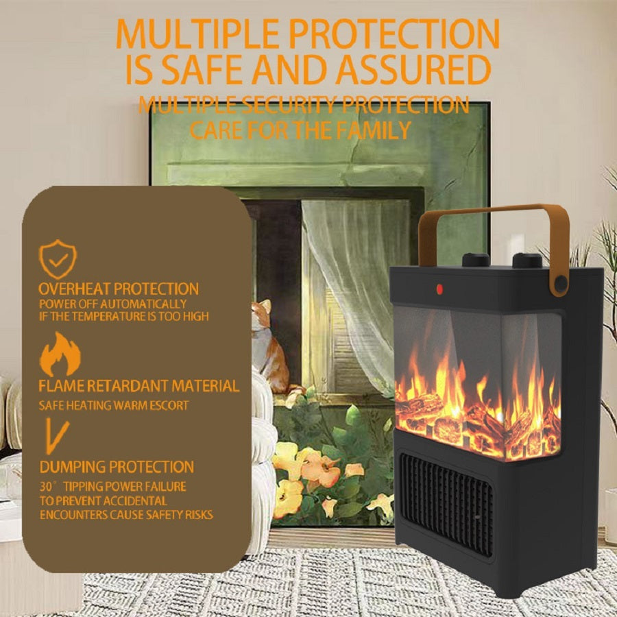 1500W Electric Fireplace Heater With Realistic 3D LED Flame, Overheat & Tip-Over Protection, Portable Indoor Heater For Home Office, Christmas Decorative Warmth - DropOnline.co