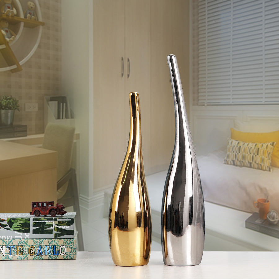 Nordic Gold Plating Ceramic Vases Model Room Home Decor - DropOnline.co