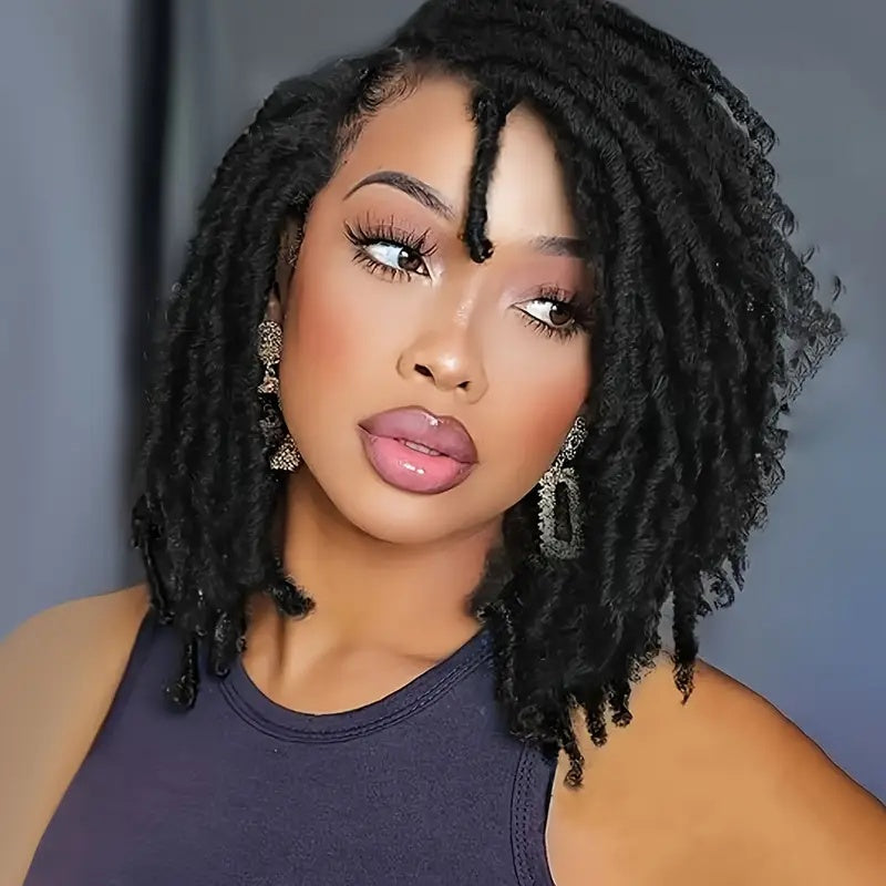 Short Hair Braided Non-toxic Wig African Curly Wig Synthetic Wig African Hair Braided Hook Braided Wig Dirty Braid Headgear - DropOnline.co