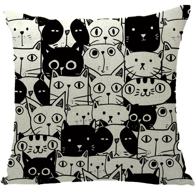 Home Halloween Linen Pillowcase Cat Cushion Cover - Spooky Seasonal Decoration - DropOnline.co