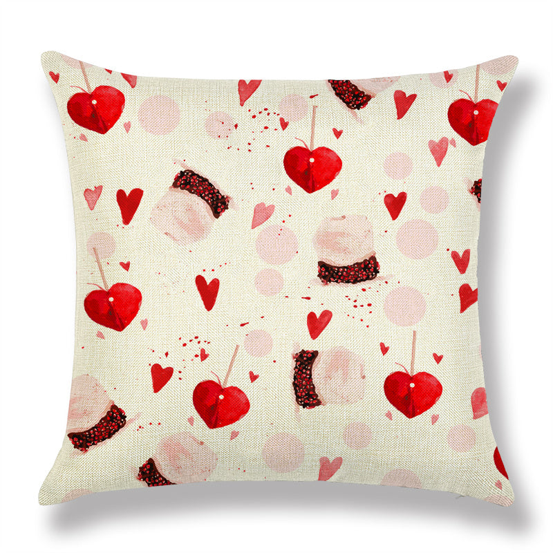 Valentine's Day Red Peach Heart Couple Linen Cushion - DropOnline.co