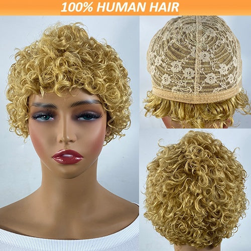 Curly Real Human Hair Wigs For Women, Curly Pixie Cut Wigs, Ultra-Short African Curls, Breathable Cap, Suitable For All Ethnicities. - DropOnline.co