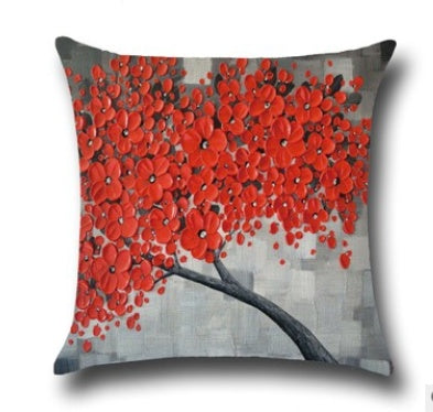 Three-dimensional Oil Painting Trees Flowers Cotton Cushion Cushion Pillowcase Car Waist Cushion Cover - DropOnline.co