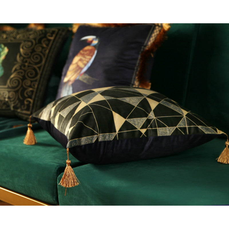 Rainforest Geometric Print Velvet Cushion Cover - DropOnline.co