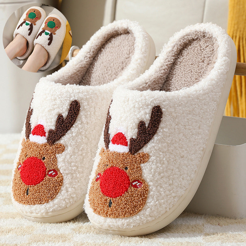 Christmas Shoes Winter Home Slippers Elk Soft Cozy Bedroom Slipper Slip On House Shoes - DropOnline.co