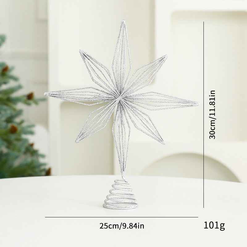 Christmas Metal Star Ornament - Eight Awn Champagne Gold Silver Decoration (25-30cm) - DropOnline.co