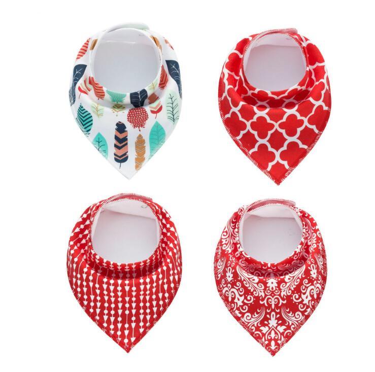 Baby Bandana Bibs 4-Pack - Cotton Triangle Drool Bibs with Arrow & Wave Prints - DropOnline.co