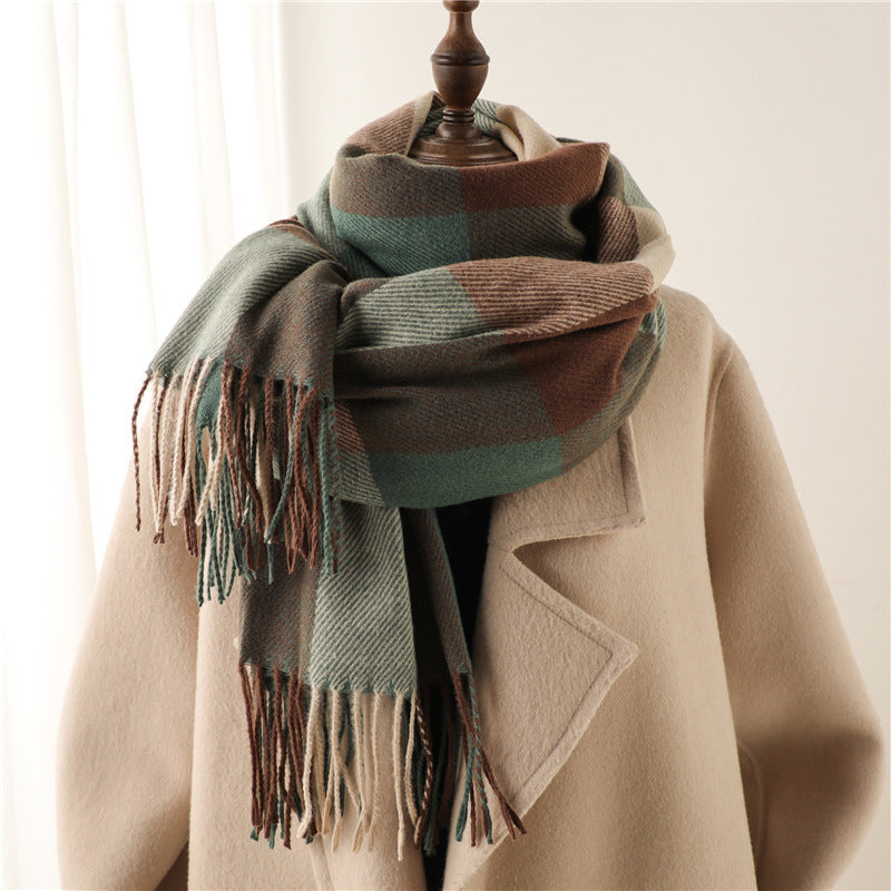 Korean Style Contrast Color Artificial Cashmere Scarf - Women's New Winter Scarf - DropOnline.co