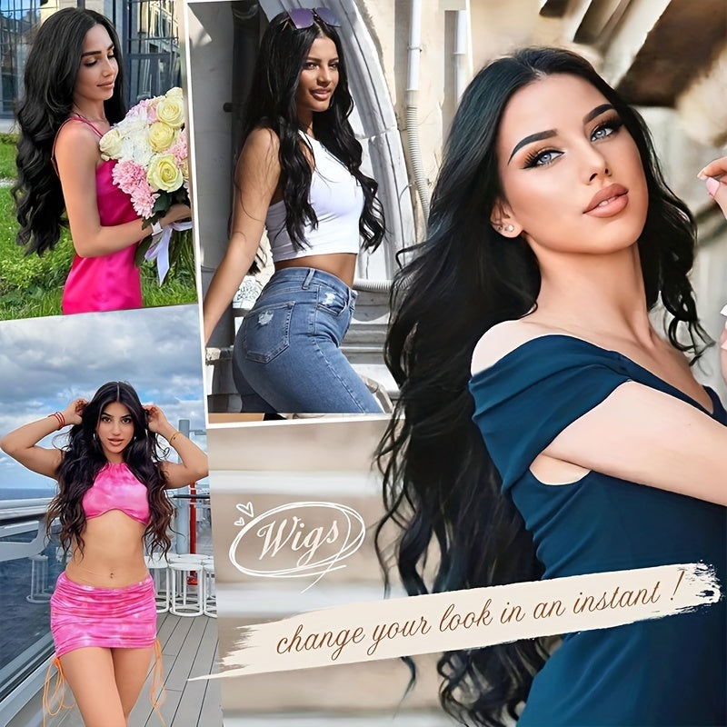 26 Inch Women's Black Long Wave Non-toxic Wig, Small Lace Heat-resistant Synthetic Wig, Natural Wig Suitable For The Whole Scene - DropOnline.co