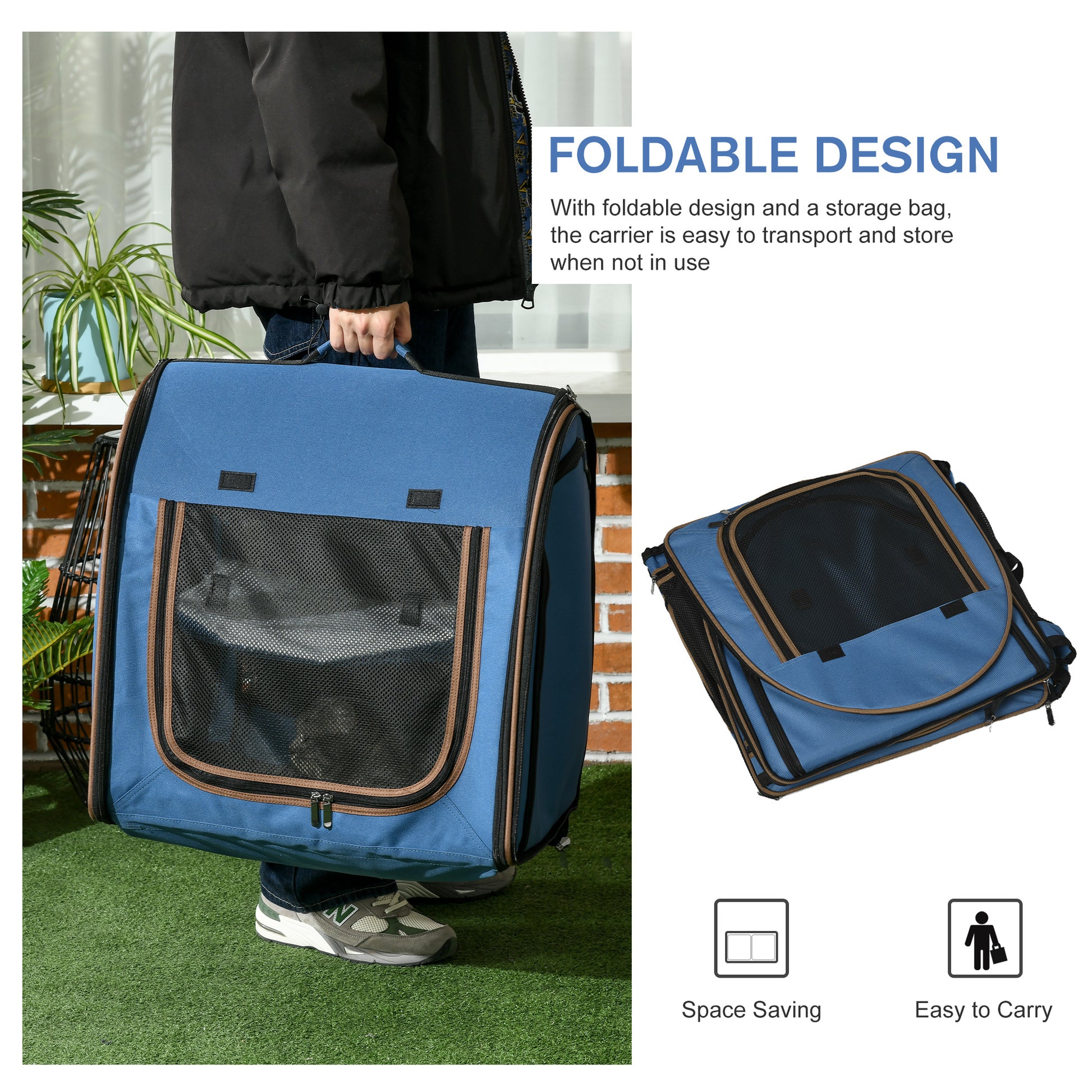 Portable Twin Compartment Show House Cat Cage 39  Soft-Sided Pet Kennel With Soft Cushions  Storage Bag Blue - DropOnline.co