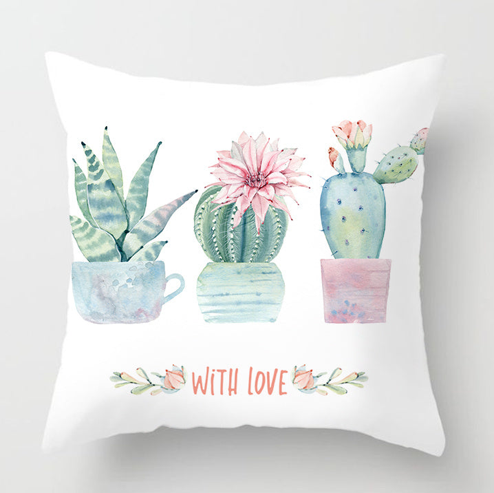 Watercolor Cactus Flowers Green Succulents Cushion Cover - DropOnline.co