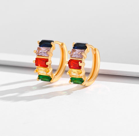 Fashion Multi-style Square Crystal Zircon Ornament Gold Plated Diamond Ear Ring - DropOnline.co