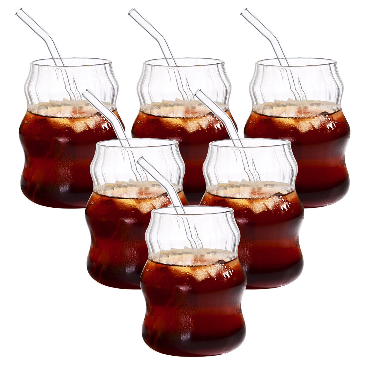 6 Pcs 19 Ounce Glass Straw Cup, Coffee Cup, Milk Cup, Juice Cup, Cold Drink Cup, Tea Cup, Water Cup, Office Cup, Striped Cloud Cup - DropOnline.co