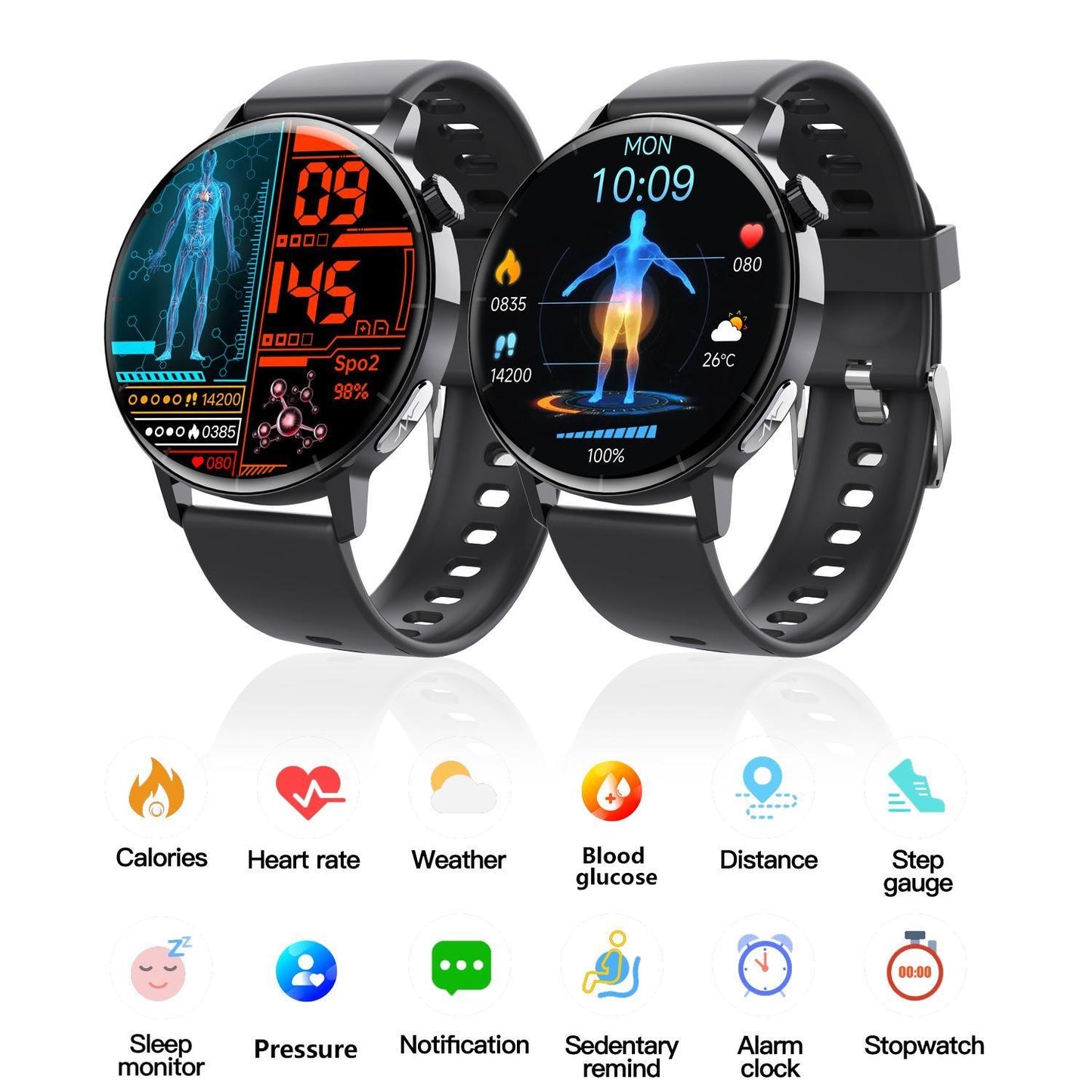 Smart Watch Non-Invasive Blood Glucose Body Temperature Blood Pressure Blood Oxygen Automatic Measurement ECG Ppg Blood Lipid Health Manager - DropOnline.co