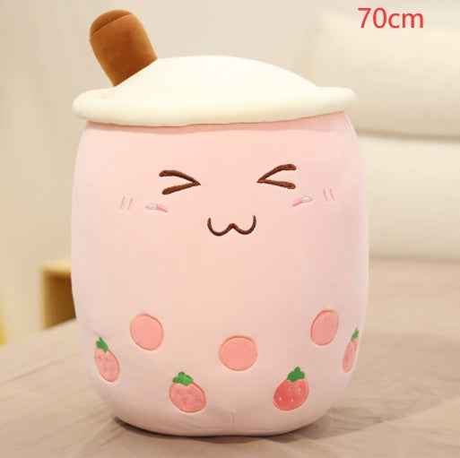 Boba Tea Plush Toy - Cute Strawberry Milk Tea Stuffed Animal Pillow Cushion for Kids - DropOnline.co