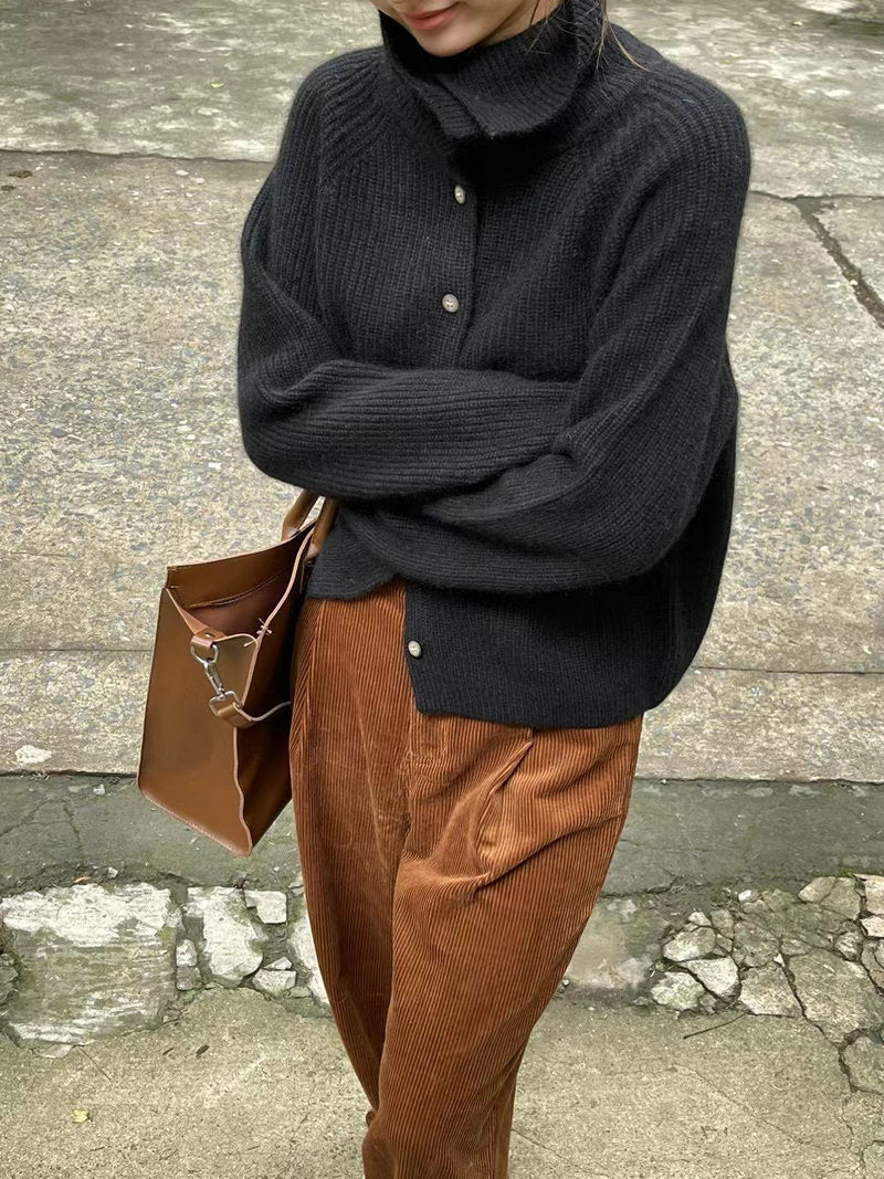 Women's Thin Bedford Cord Sweater - Single-Breasted Knitted Cardigan - DropOnline.co