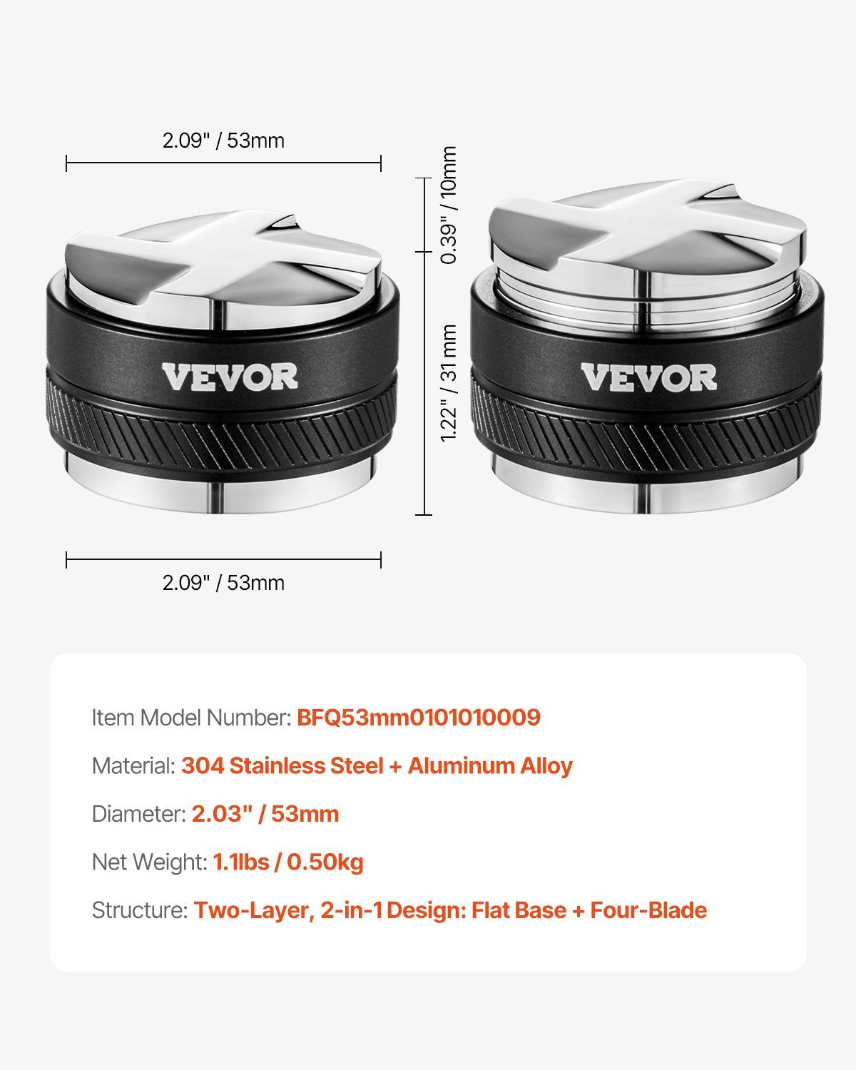 53mm Coffee Distributor 2-in-1 Adjustable Espresso Distributor For Home - DropOnline.co