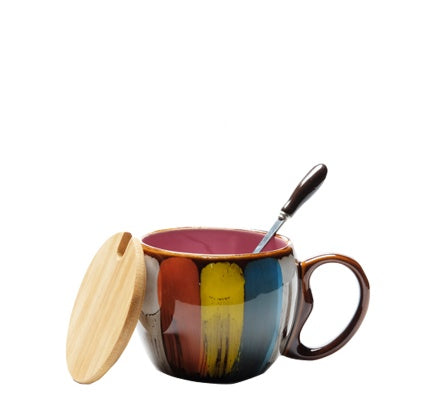 Creative ceramic cup milk cup water cup coffee cup breakfast cup couple cup to cup mug with lid spoon - DropOnline.co