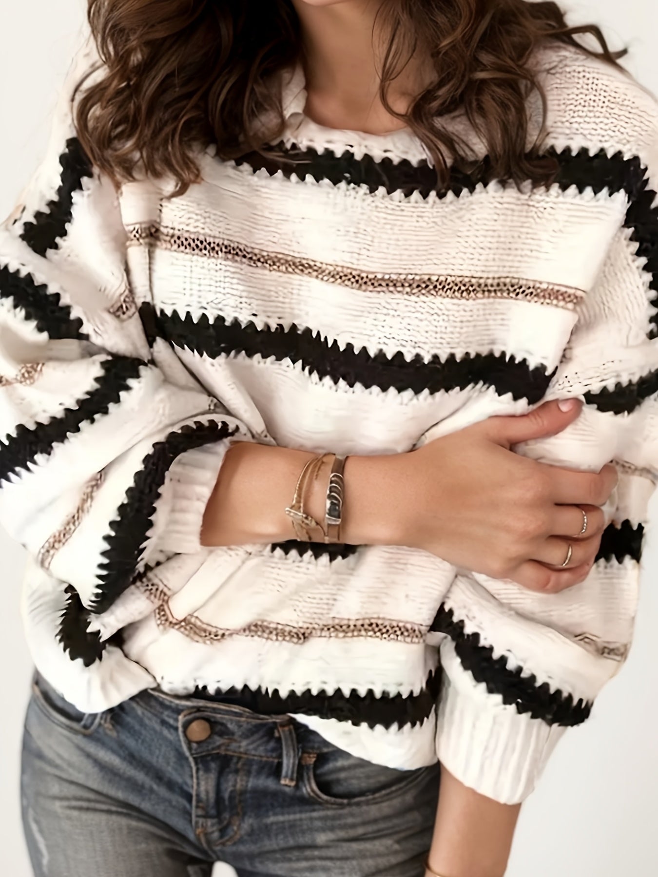 Women's Autumn And Winter Commuting Pullover, Striped Casual Long Sleeved Knitted Sweater - DropOnline.co