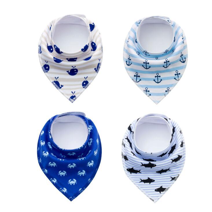 Baby Bandana Bibs 4-Pack - Cotton Triangle Drool Bibs with Arrow & Wave Prints - DropOnline.co