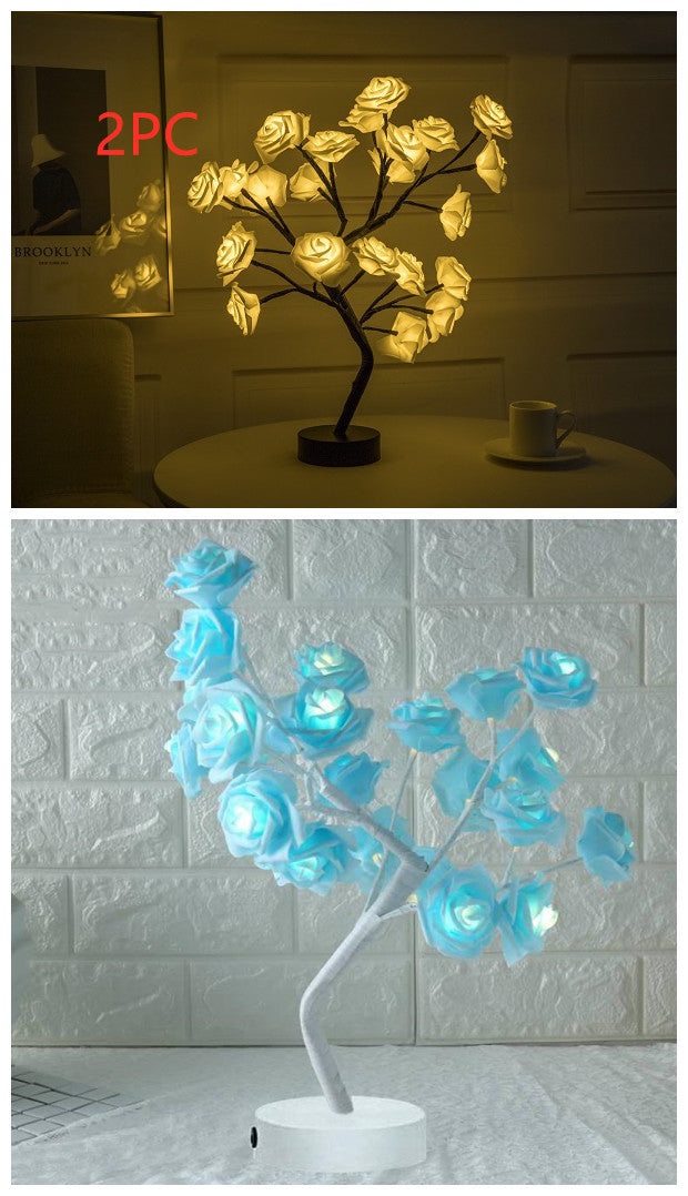 Rose Flower Lamp USB Battery Operated LED Table Lamp Bonsai Tree Night Lights Garland Bedroom Decoration Lights Home Decor - DropOnline.co