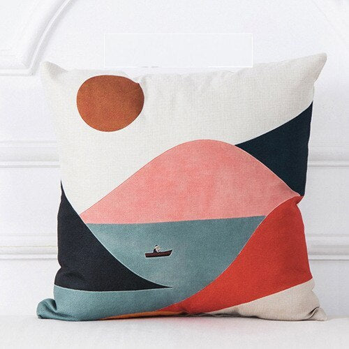 Mountain tree sunrise oil painting cushion cover - DropOnline.co