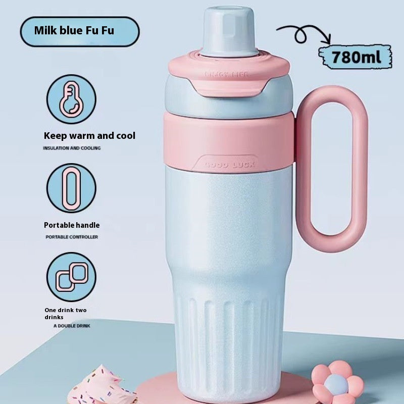 780ml Gradient Double Drink Thermal Cup Stainless Steel With Lid Coffee Cup Thermos Large Capacity Straw Cup For Male And Female - DropOnline.co