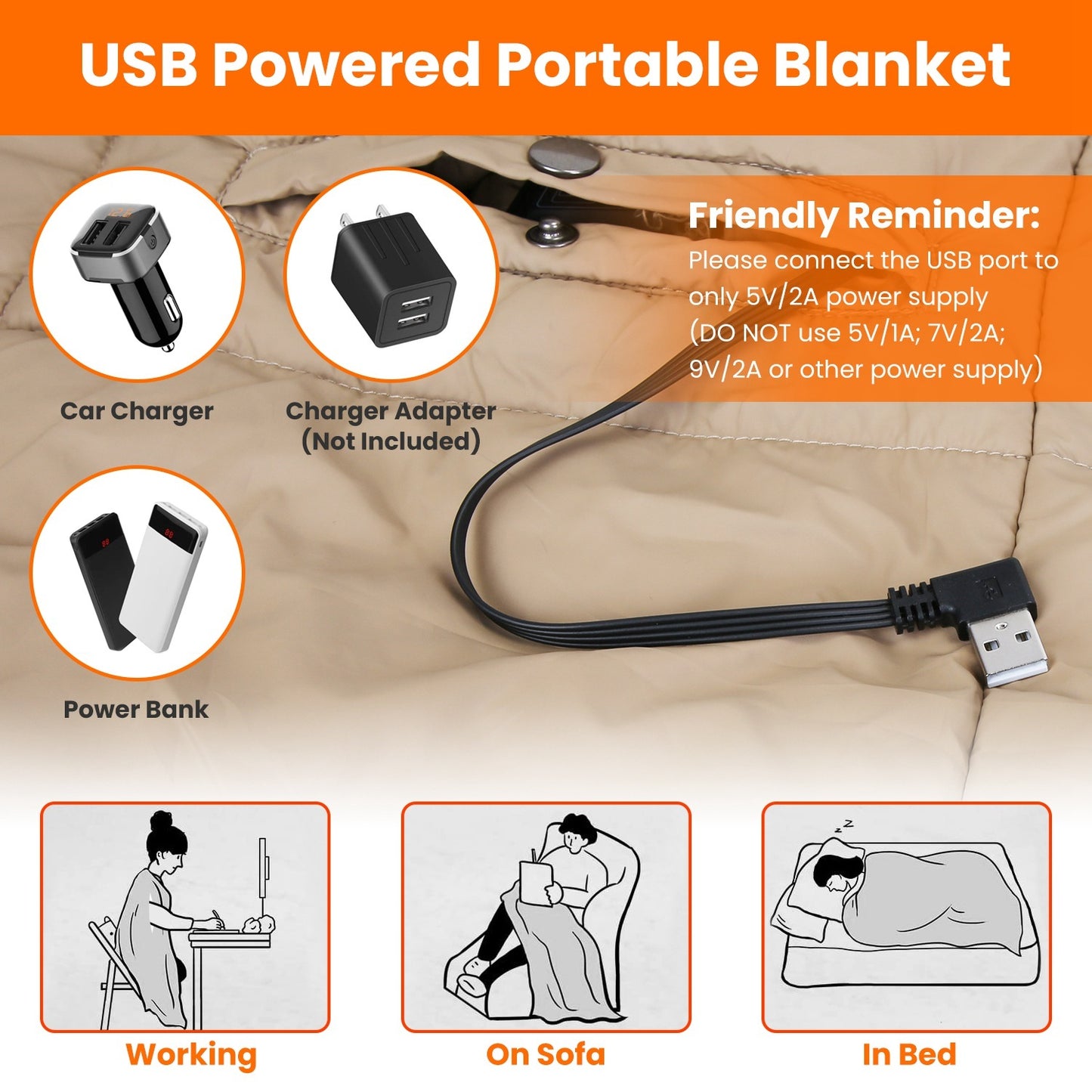 USB Heated Blanket - Electric Heated Poncho Shawl with 3 Heating Levels & 6 Zones - DropOnline.co