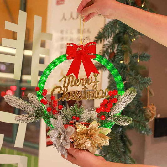 Christmas LED Garland 30cm - 60 Light Battery Powered Luminous Door Wreath Decoration - DropOnline.co