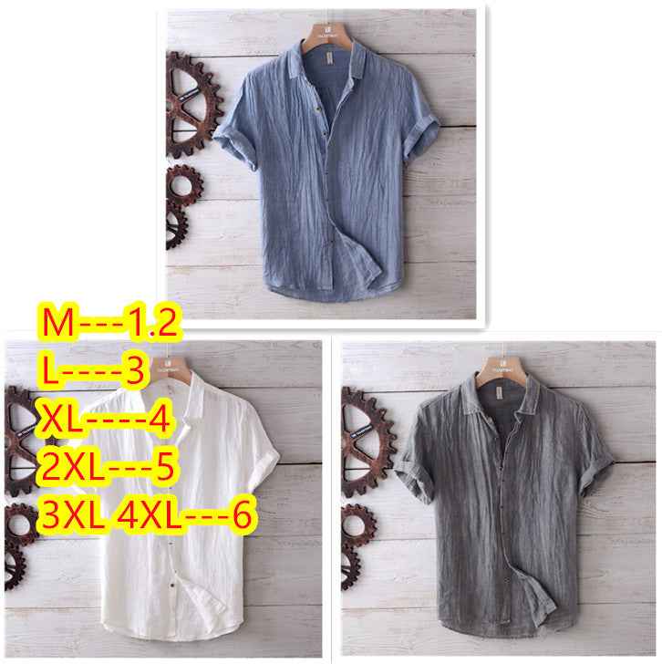 Men's Solid Color Retro Distressed Linen Shirt - Fashion Casual Button-Up