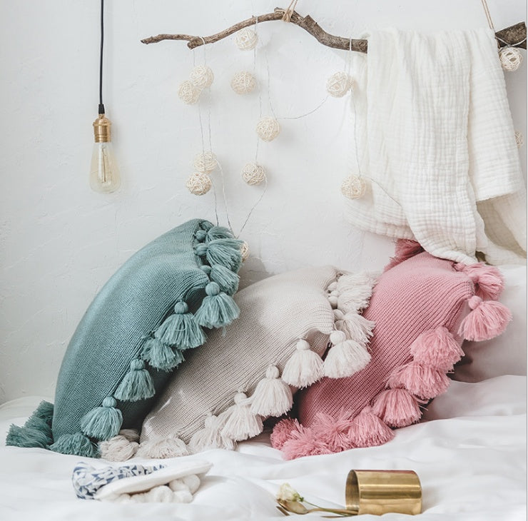 Bohemian Knitted Cushion Cover with Fringe - DropOnline.co