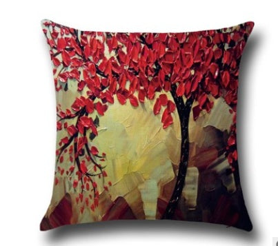 Three-dimensional Oil Painting Trees Flowers Cotton Cushion Cushion Pillowcase Car Waist Cushion Cover - DropOnline.co