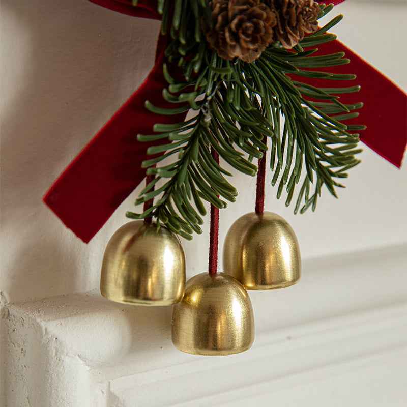 Christmas Velvet Bow Bell Pendant - Wrought Iron Jingling Hanging Decoration - DropOnline.co