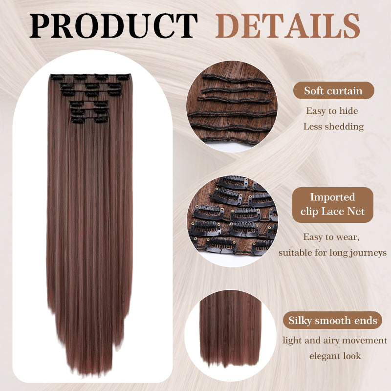 Holdbalance Straight Clip In Hair Extensions 24inch Hair Extensions For Women 6PCS Long Soft Synthetic Natural Hairpieces - DropOnline.co