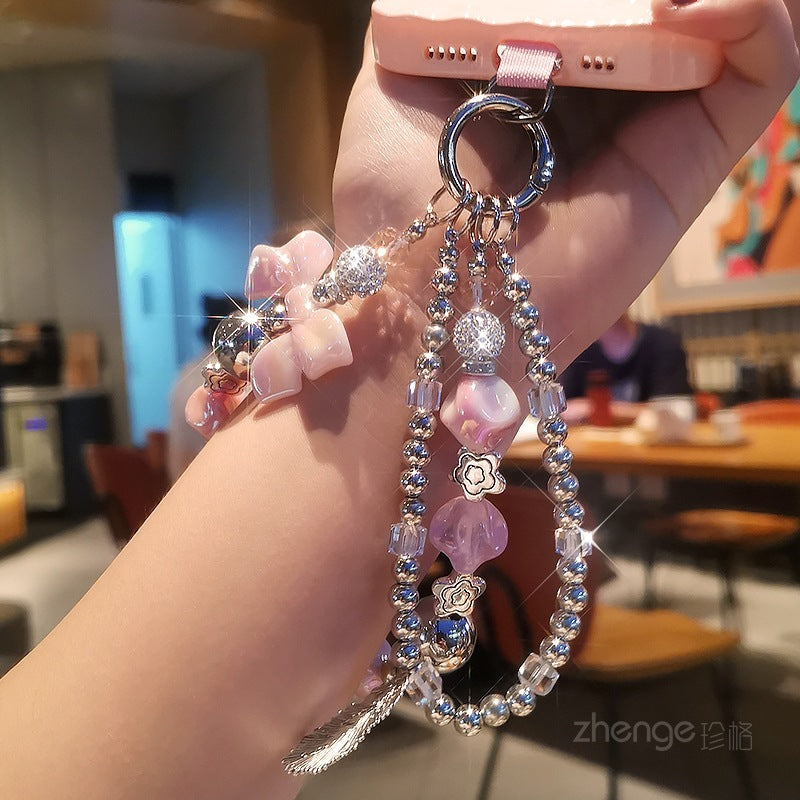 Women's Double Chain Feather Short Cellphone Chain - DropOnline.co