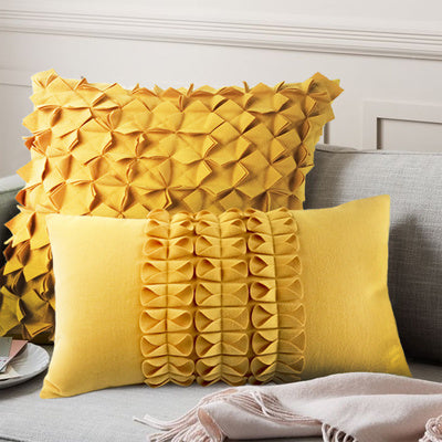 Lighting Up the Decorative Cushion of Modern Neoclassical Pure Hand-made Folding and Sewing Yellow Pillow Model House - DropOnline.co