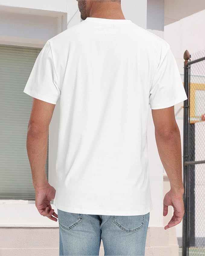 Men's White Basic Crewneck T-Shirt - Water Repellent Cotton Polyester Tee