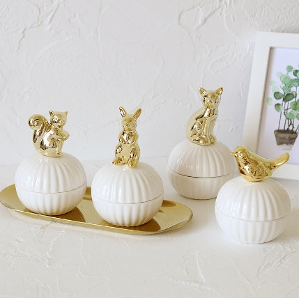 Animal figurine decor jewelry box squirrel rabbit cat bird crafts gift home decor jar - DropOnline.co
