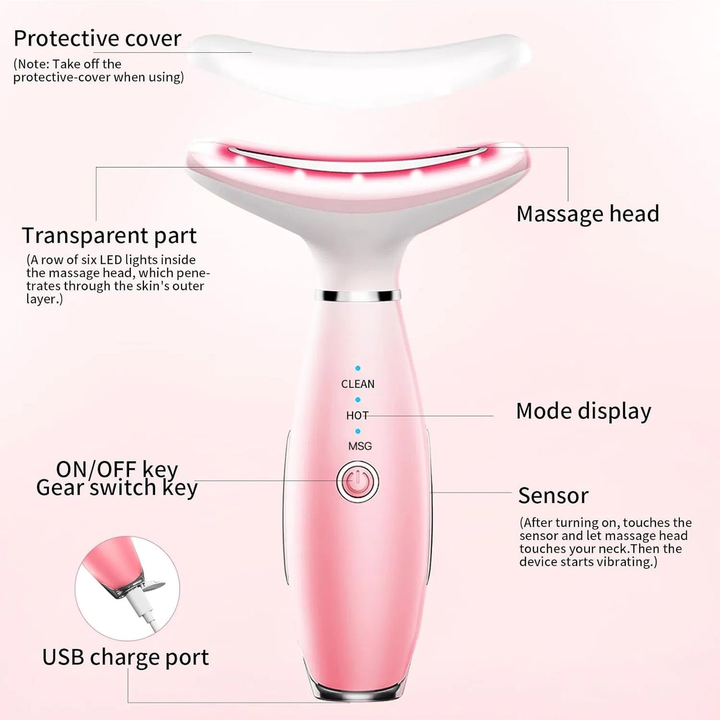Neck Face Massager, Skin Care Face Massage Tool, 3-in-1 Facial Massager, Face Sculpting Tool With Thermals, Vibration - DropOnline.co